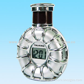 Mini Design Bottle-shaped Digital Talking Clock with Alarm, Coming with Time Talking